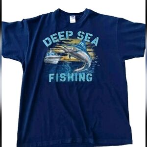 Fruit of the Loom Shirt Mens 2XL Blue Deep Sea Fishing Heavy Cotton  USA
